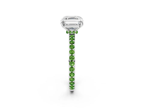 White gold Asscher Cut Diamond Pavé Engagement Ring with Round with Peridot side stone Accents and Prong Setting_14