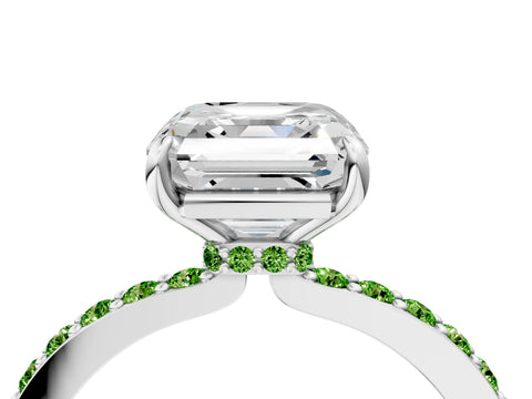 White gold Asscher Cut Diamond Pavé Engagement Ring with Round with Peridot side stone Accents and Prong Setting_16