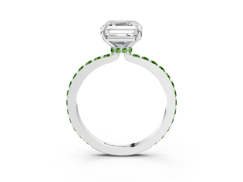 White gold Asscher Cut Diamond Pavé Engagement Ring with Round with Peridot side stone Accents and Prong Setting_3