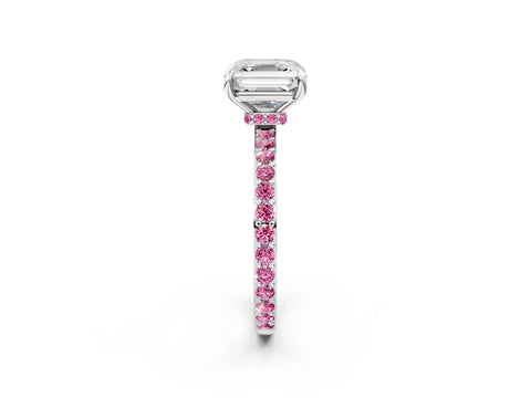 White gold Asscher Cut Diamond Pavé Engagement Ring with Round with Pink Sapphire side stone Accents and Prong Setting_2
