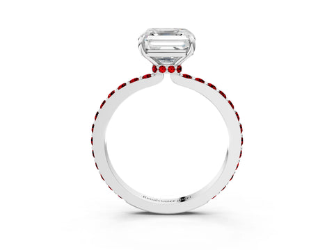 White gold Asscher Cut Diamond Pavé Engagement Ring with Round with Ruby side stone Accents and Prong Setting_15