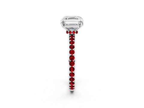 White gold Asscher Cut Diamond Pavé Engagement Ring with Round with Ruby side stone Accents and Prong Setting_2