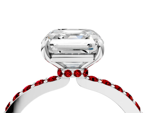 White gold Asscher Cut Diamond Pavé Engagement Ring with Round with Ruby side stone Accents and Prong Setting_4