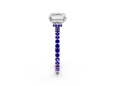 White gold Asscher Cut Diamond Pavé Engagement Ring with Round with Tanzanite side stone Accents and Prong Setting_26