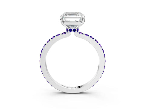 White gold Asscher Cut Diamond Pavé Engagement Ring with Round with Tanzanite side stone Accents and Prong Setting_27