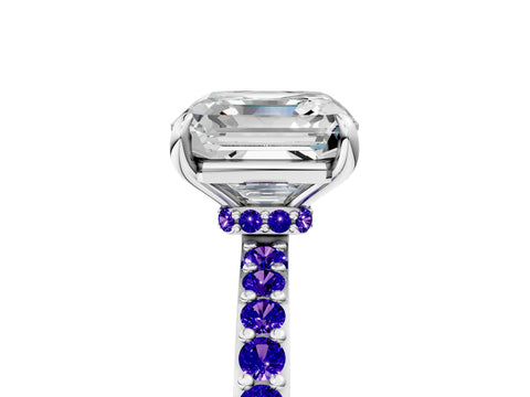 White gold Asscher Cut Diamond Pavé Engagement Ring with Round with Tanzanite side stone Accents and Prong Setting_29