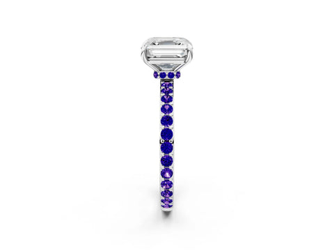 White gold Asscher Cut Diamond Pavé Engagement Ring with Round with Tanzanite side stone Accents and Prong Setting_2