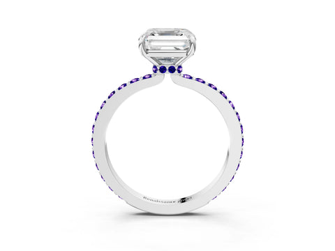 White gold Asscher Cut Diamond Pavé Engagement Ring with Round with Tanzanite side stone Accents and Prong Setting_3