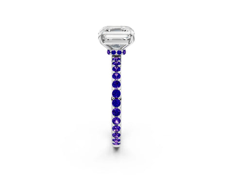 White gold Asscher Cut Diamond Pavé Engagement Ring with Round with Tanzanite side stone Accents and Prong Setting_8