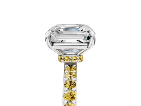 White gold Asscher Cut Diamond Pavé Engagement Ring with Round with Yellow Sapphire side stone Accents and Prong Setting_5