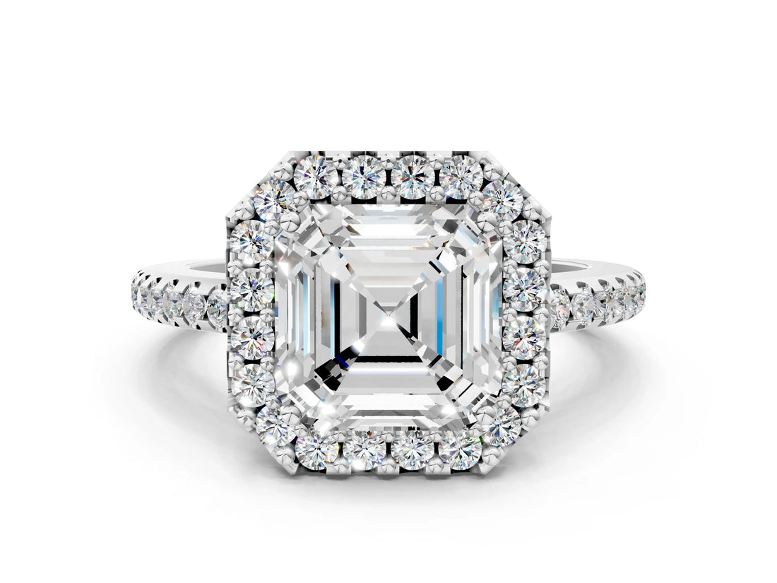 White gold Asscher Cut Diamond Pavé Halo Ring with Four-Prong Setting_35