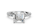 White gold Asscher Cut Diamond Pavé Solitaire Ring with Round Band and Prong Setting_16