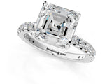 White gold Asscher Cut Diamond Pavé Solitaire Ring with Round Band and Prong Setting_17
