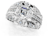 White gold Asscher Cut Diamond Pave Art Deco Split Shank Ring with Four-Prong Setting_183