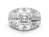 White gold Asscher Cut Diamond Pave Art Deco Split Shank Ring with Four-Prong Setting_188