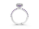 White gold Asscher Cut Diamond Pave Band Solitaire Ring with Round with Amethyst side stone and Prong Setting_3