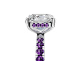 White gold Asscher Cut Diamond Pave Band Solitaire Ring with Round with Amethyst side stone and Prong Setting_5