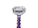 White gold Asscher Cut Diamond Pave Band Solitaire Ring with Round with Amethyst side stone and Prong Setting_5