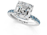 White gold Asscher Cut Diamond Pave Band Solitaire Ring with Round with Aquamarine side stone and Prong Setting_25