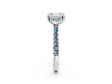 White gold Asscher Cut Diamond Pave Band Solitaire Ring with Round with Aquamarine side stone and Prong Setting_26