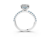 White gold Asscher Cut Diamond Pave Band Solitaire Ring with Round with Aquamarine side stone and Prong Setting_27
