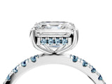 White gold Asscher Cut Diamond Pave Band Solitaire Ring with Round with Aquamarine side stone and Prong Setting_28