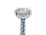 White gold Asscher Cut Diamond Pave Band Solitaire Ring with Round with Aquamarine side stone and Prong Setting_31