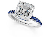 White gold Asscher Cut Diamond Pave Band Solitaire Ring with Round with Blue Sapphire side stone and Prong Setting_13