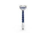 White gold Asscher Cut Diamond Pave Band Solitaire Ring with Round with Blue Sapphire side stone and Prong Setting_14