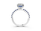 White gold Asscher Cut Diamond Pave Band Solitaire Ring with Round with Blue Sapphire side stone and Prong Setting_15