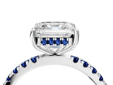 White gold Asscher Cut Diamond Pave Band Solitaire Ring with Round with Blue Sapphire side stone and Prong Setting_16