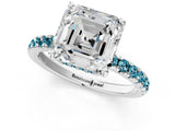 White gold Asscher Cut Diamond Pave Band Solitaire Ring with Round with Blue Topaz side stone and Prong Setting_25