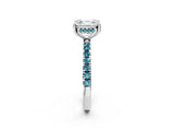 White gold Asscher Cut Diamond Pave Band Solitaire Ring with Round with Blue Topaz side stone and Prong Setting_26