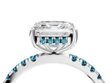 White gold Asscher Cut Diamond Pave Band Solitaire Ring with Round with Blue Topaz side stone and Prong Setting_40