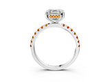 White gold Asscher Cut Diamond Pave Band Solitaire Ring with Round with Citrine side stone and Prong Setting_25