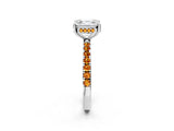 White gold Asscher Cut Diamond Pave Band Solitaire Ring with Round with Citrine side stone and Prong Setting_28