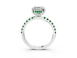 White gold Asscher Cut Diamond Pave Band Solitaire Ring with Round with Emerald side stone and Prong Setting_15