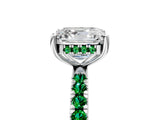 White gold Asscher Cut Diamond Pave Band Solitaire Ring with Round with Emerald side stone and Prong Setting_17