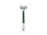 White gold Asscher Cut Diamond Pave Band Solitaire Ring with Round with Emerald side stone and Prong Setting_26