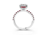 White gold Asscher Cut Diamond Pave Band Solitaire Ring with Round with Garnet side stone and Prong Setting_27
