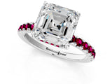 White gold Asscher Cut Diamond Pave Band Solitaire Ring with Round with Garnet side stone and Prong Setting_37