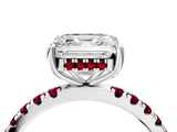 White gold Asscher Cut Diamond Pave Band Solitaire Ring with Round with Garnet side stone and Prong Setting_40