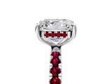 White gold Asscher Cut Diamond Pave Band Solitaire Ring with Round with Garnet side stone and Prong Setting_5