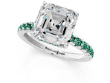 White gold Asscher Cut Diamond Pave Band Solitaire Ring with Round with Green Sapphire side stone and Prong Setting_25