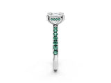 White gold Asscher Cut Diamond Pave Band Solitaire Ring with Round with Green Sapphire side stone and Prong Setting_26