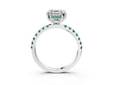 White gold Asscher Cut Diamond Pave Band Solitaire Ring with Round with Green Sapphire side stone and Prong Setting_27