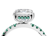 White gold Asscher Cut Diamond Pave Band Solitaire Ring with Round with Green Sapphire side stone and Prong Setting_28
