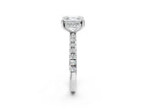 White gold Asscher Cut Diamond Pave Band Solitaire Ring with Round with Moissanite side stone and Prong Setting_45