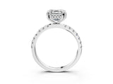 White gold Asscher Cut Diamond Pave Band Solitaire Ring with Round with Moissanite side stone and Prong Setting_46