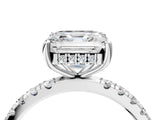White gold Asscher Cut Diamond Pave Band Solitaire Ring with Round with Moissanite side stone and Prong Setting_47
